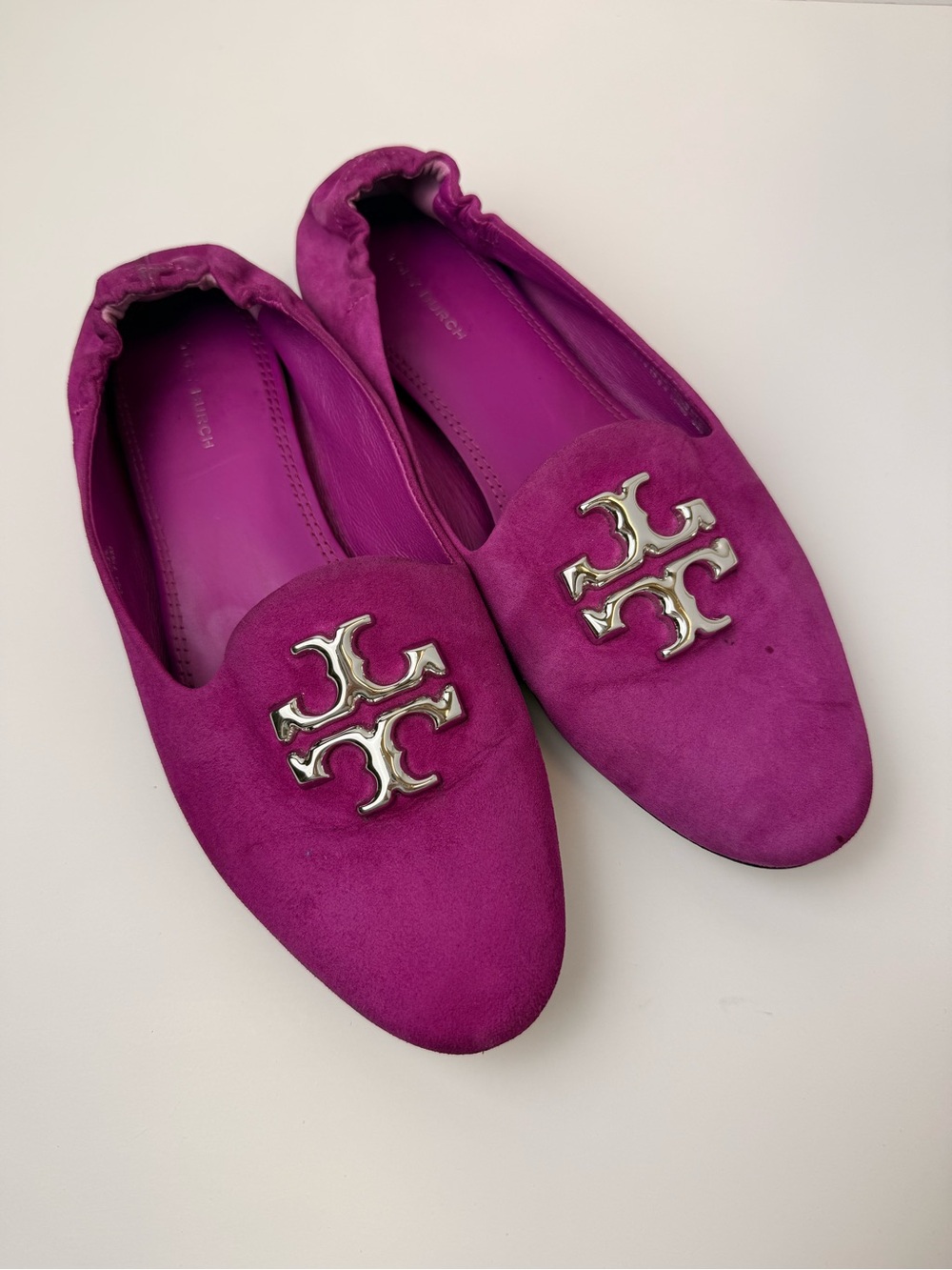Tory Burch Eleanor Loafer Suede Fuchsia Pink Flats Size 7.5 - Picture 5 of 11